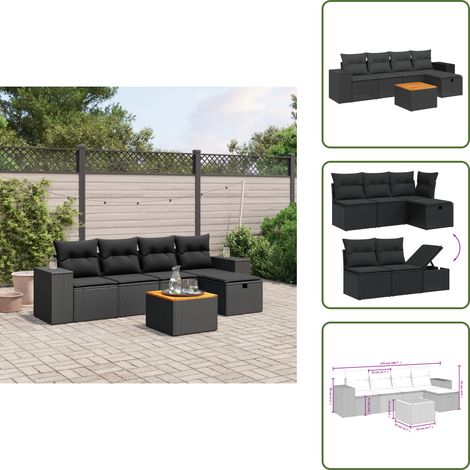The Living Store Salon de jardin 6 pcs avec coussins noir résine tressée - Ensemble Salon De Jardin - Mobilier De Jardin - Canapé Extérieur - Set De Jardin - Chaise Lounge