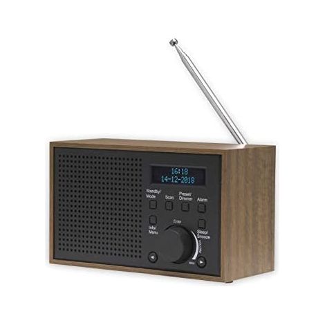 Radio Digital Dab+ y FM. DENVER DAB-46 Dark Grey. Reloj,Despertador y Alarma. Funciona Tanto con batería como Corriente. Salida Audio 2W. Acabado Madera. (1/5)