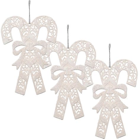 (Lot de 3) (Pendentif canne blanche type B) Décoration de Noël Accessoires sapin de Noël Boîte cadeau flocon de neige Pendentif canne à sucre clochette petite (1/4)