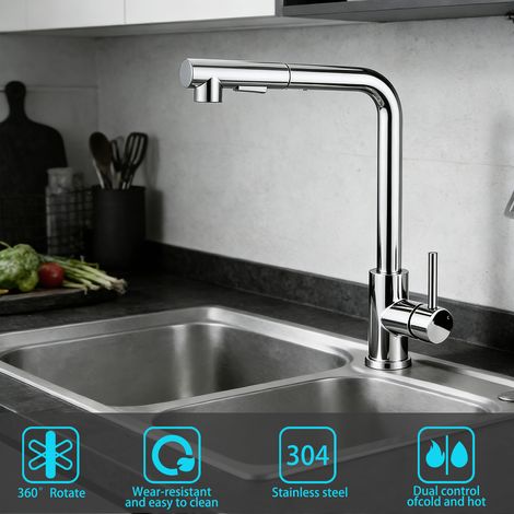 Duschparadies Ausziehbarer Küchen Wasserhahn 360° Schwenkbar Hochdruck 2 Strahlarten Einhandmischer Chrom (1/5)