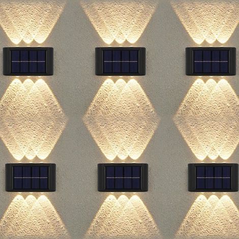 Lot de 6 appliques murales solaires d'extérieur, étanches, pour clôture, jardin, Patio (blanc chaud, paquet de 6) (1/5)