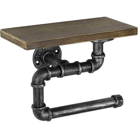 Porte-Rouleau de Papier Toilette - Etagère Intégrée - Tube Fer Vintage Industriel - 30 cm (1/5)