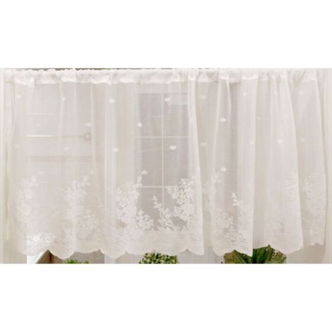Kurze Café-Gardine mit Blumenmuster, halbtransparente Gardine mit Stangendurchzug für Küche, Büro, Schlafzimmer, 1 Stück, Weiß, 60 x 150 cm (1/5)