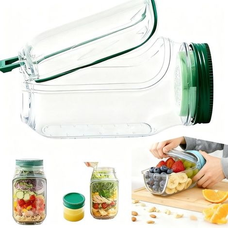 Offener Salatbehälter im Mason-Jar-Stil, tragbarer Salatbehälter mit auslaufsicherem Dressingfach, geeignet für die Zubereitung von Mahlzeiten zu Hause, im Freien und auf Reisen.