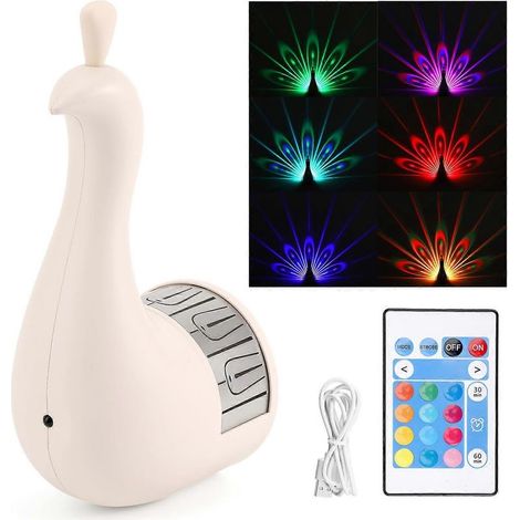 Applique murale Paon avec télécommande, lampe LED 7 couleurs rechargeable par USB pour la décoration de la chambre à coucher