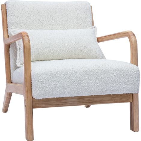 Sedia scandinava in tessuto effetto lana bouclé bianco e legno massello chiaro DERRY