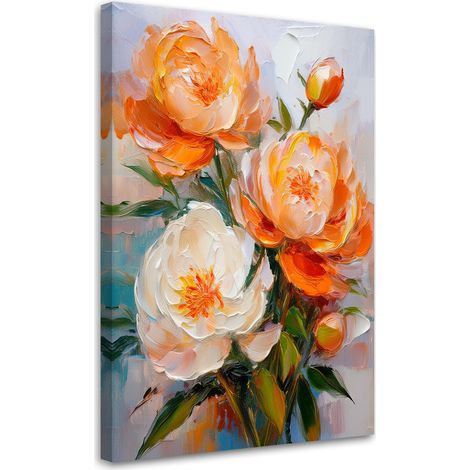 Quadro su tela, Fiori di peonia arancione Dipinto - 80x120 (1/3)