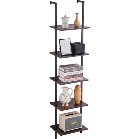 VEVOR Ladder Shelf, 5-Tier Bookshelf 15.6x11.8in, Open Wall-Mounted Ladder Shelf with Metal Frame,Storage Rack Sundries Holder for Kitchen Bedroom Bathroom Living Room, Black (1/5)