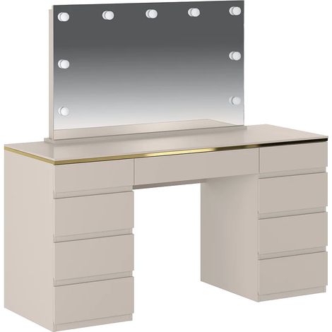 Mobile trucco con specchio LED 9 cassetti Beige e dorato – VUKIA (1/5)