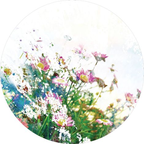 papier peint panoramique rond adhésif fleurs vert, rose et blanc  - Sanders & Sanders (1/4)