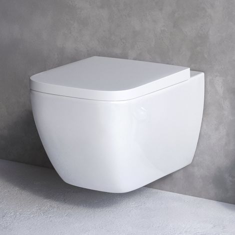 AM.PM Hänge-WC Wand Toilette Spülrandlose Toilette Wand-WC inkl.abnehmbaren WC-Sitz mit Softclose-Absenkautomatik Wand WC Spülrandlos, Weiss (1/7)
