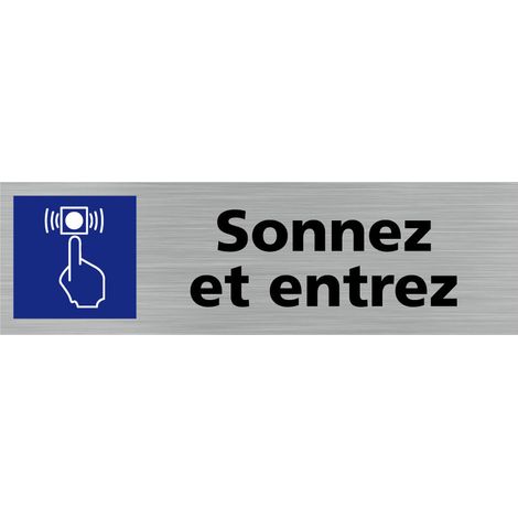 Pictogramme SONNEZ ET ENTREZ (Q0239).- Adhésif aspect aluminium brossé -