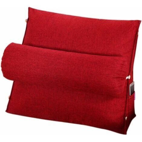 Oreiller de lecture et de télévision, oreiller de coussin de cale de dos avec réglable et poches, oreiller de dos de triangle, oreiller de lit de soutien de nuque, coussin de repos de sofa, amovible e (1/5)