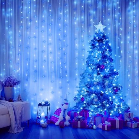 Guirlande lumineuse de Noël, lumières bleues, 30m,avec crochets, décoration de guirlande lumineuse suspendue pour Noël.