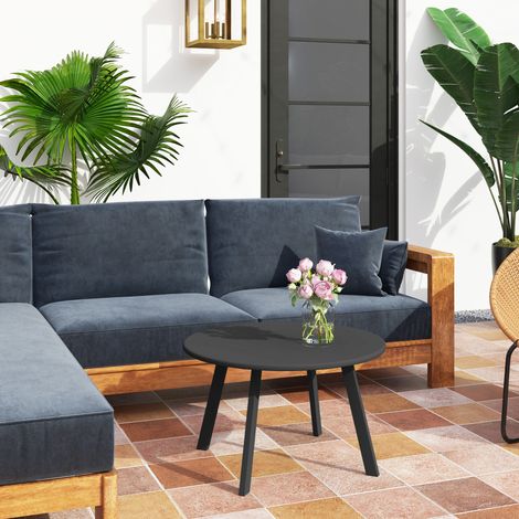 Petite table basse ronde. table d'appoint avec patins antidérapants. cadre en métal. pour jardin. Ø 70 x 42 cm. noir