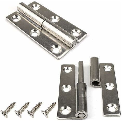 BUNTHAUS Lot de 4 charnières de porte amovibles en acier inoxydable 304 de 7.5 cm pour portes intérieures et extérieures(Gaucher) (1/5)