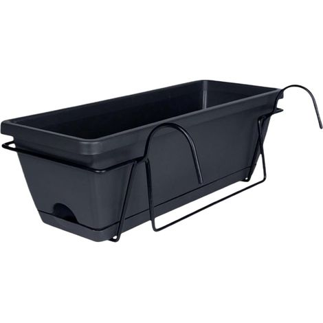 Jardinière Balcon Résine 43cm - Lot 1 avec Support - Gris Foncé - Drainage Intégré - Pour Rambarde Extérieure (1/5)