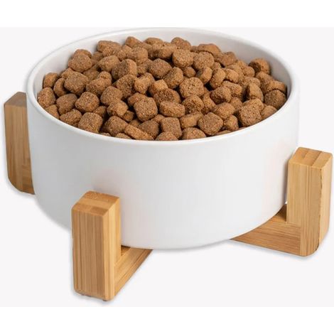 Futternapf mit dekorativem Holzfuß  weiß (1/2)