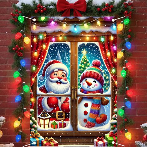 Bannière de Noël à suspendre à la fenêtre, décoration festive, bonhomme de neige pour les fêtes de fin d'année, décor Père Noël - 80 x 120 cm (polyester) - 9