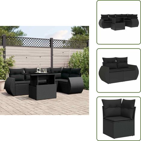6-tlg. Garten-Sofagarnitur mit Kissen Schwarz Poly Rattan - Gartenmöbel Set - PE-Rattan Möbel - Outdoor Lounge - Gartenlounge - Terrassenmöbel (1/5)