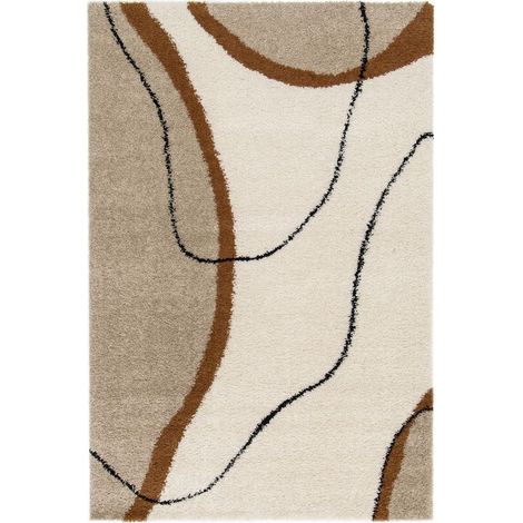 BOBOCHIC - Tapis shaggy LALOU motif abstrait 160x230 Beige (1/5)