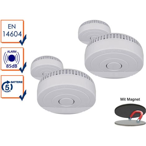 4er Set Rauchmelder mit 5 Jahres Batterie + Magnetklebe-Kit EN14604 (1/4)