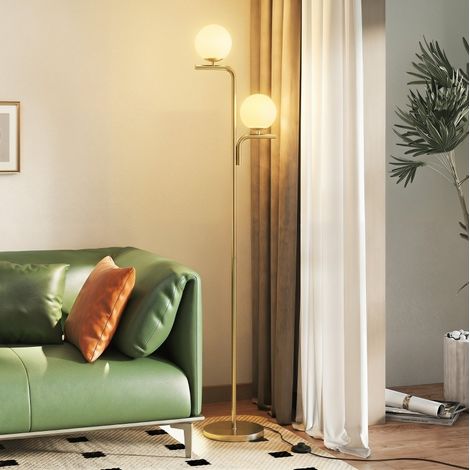 Goldene LED-Stehlampe mit 3 Farbtemperaturen, Glasschirm OKMYHOME (1/5)