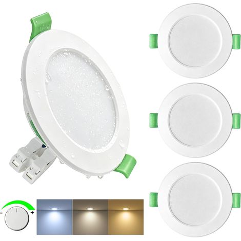 Spot LED Encastrable Dimmable 5W Spots de Plafond 68mm LED Encastrable Extra Plat Blanc Chaud 2700K Blanc Neutre 4000K Blanc Froid 6000K Réglable IP44 Pour Salle de Bain et Cuisine, Lot de 3.