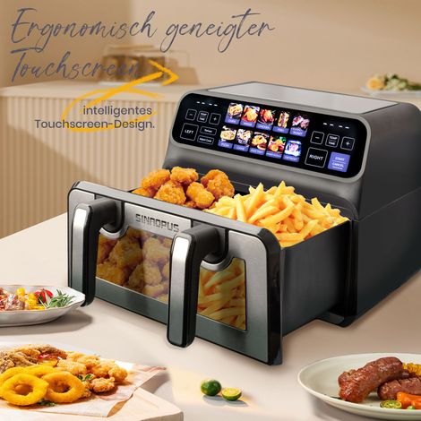 Friteuse à air 9 L à double chambre – puissance de 2200 W, hublot de visualisation, écran LED couleur, paniers simple et double réglables librement (1/5)