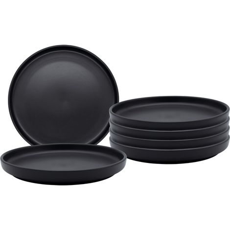 Feinkeramik Kuchenteller mit Rand schwarz matt - 6er Set - Edler Keramik Frühstücksteller klein Ø 21 cm