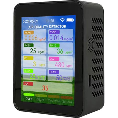 Moniteur Qualite De L Air 2,8 Pouces Detecteur CO2 PM2.5 HCHO TVOC Avec Alarme Sonore Testeur Afficheur Temperature (1/5)