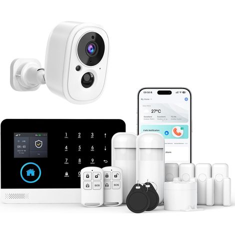 Système d'alarme sans Fil 4G+WiFi avec caméra extérieure - Installation Simple et Rapide, sans Frais mensuels, contrôle Via Application pour la sécurité de Votre Domicile (1/5)