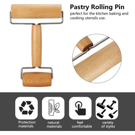 Rouleau à pâtisserie en bois massif, rouleau à pâte à pizza et raviolis avec poignée, rouleau à pâtisserie (1/5)