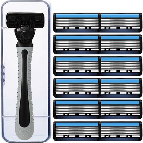 rasoir electriques hommes-Rasoir 6 lames rétro pour homme – Adapté à tous types de barbes – Kit complet avec 13 lames, manche, étui de rangement – Durable et facile d'utilisation (1/4)