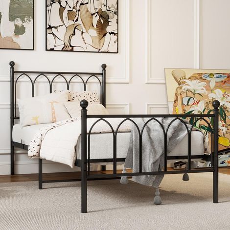 Modenuit Metall-Einzelbett 90x200 cm mit Lattenrost, schwarz, ohne Matratze (1/4)