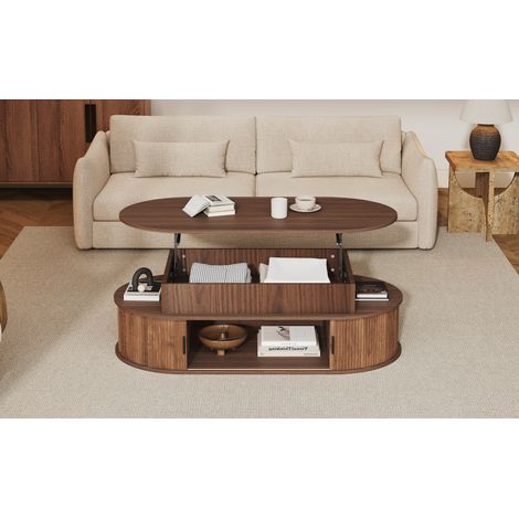 Mesa de centro elevable 100x50x40 cm MDF efecto nogal con almacenaje – MEUBLIV (1/5)