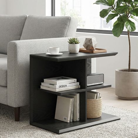4-stöckiger Beistelltisch im Industrie-Look – Schwarzer Couchtisch und Nachttisch, viel Stauraum für Wohn- und Schlafzimmer, 80 x 40 x 60 cm