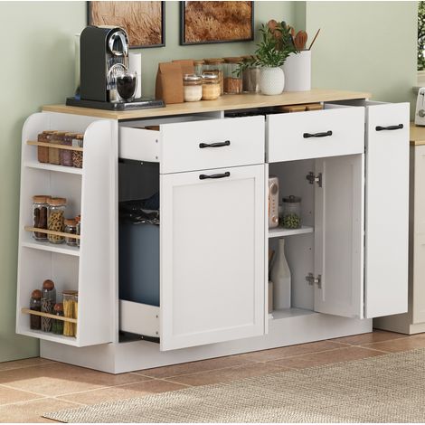 Buffet enfilade 133,5 cm MDF blanc plan bois OKMYHOME (1/5)