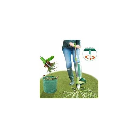 Extractor de hierbas mauvaises, herramienta principal de desherbage debout, herramienta de desherbage de jardin à long manche de 39 po con 3 grifos en acier inoxydable, pedal y ramasseur robustes pour