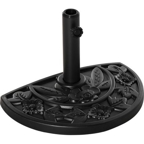 AMXCNOY Support de parasol 9 kg, pied de parasol avec motif floral pour mâts Ø35/38/48 mm, HDPE, demi-cercle, Noir (1/5)