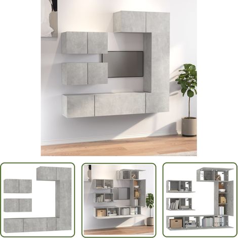 The Living Store Ensemble de meubles TV 6 pcs Gris béton Bois d'ingénierie - Meuble Tv - Meuble Téléviseur - Étagère Murale - Rangement Tv - Décoration Salon (1/5)