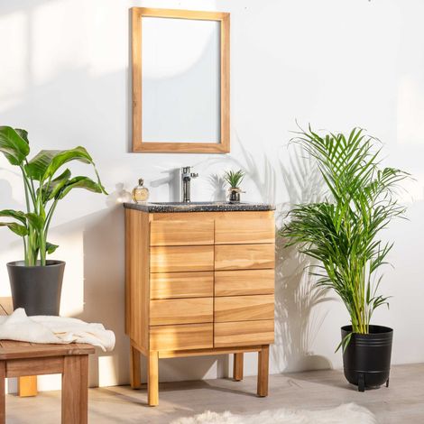 Mueble de baño en teca y terrazo negro Ananta 60cm (1/5)