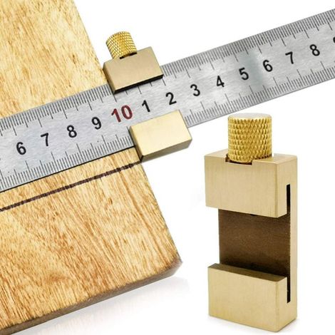 Lineal-Werkzeug, Messing-Stahl-Lineal, Holz-Positionierungsblock, Linienpositionierungsblock, Messwerkzeug, Lineal-Positionierungsblock, mit 300 mm Stahllineal (Gold) (1/5)