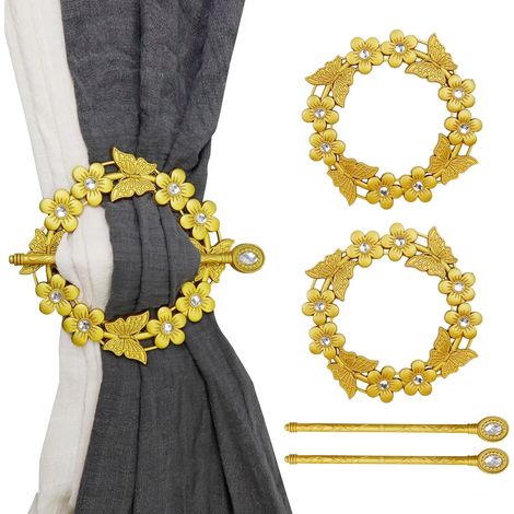 Embrasses de rideaux dorées, lot de 2, attaches circulaires en plastique, clips et boucles pour la décoration de fenêtres (1/4)