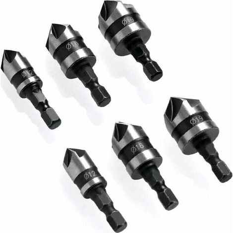 6 Pièces Fraise à Chanfreiner 90 Degrés Hexagonale pour Métal et Bois Ø 6-19 mm