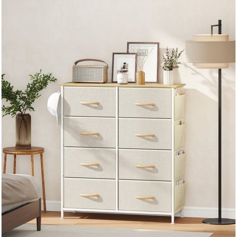 Commode de rangement à 8 tiroirs en tissu, structure en métal, 4 poches latérales, 2 crochets, pieds réglables, beige, pour chambre et entrée  CHICFURN (1/5)