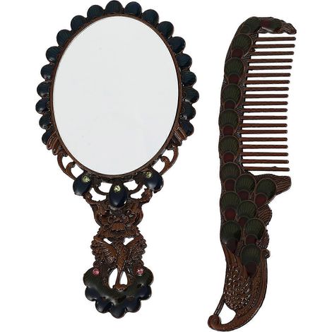 Ensemble miroir de poche rouge, avec peigne, adapté à un usage quotidien, en alliage de cuivre et verre, 1 pièce. (1/5)