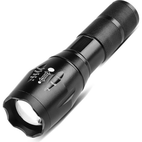 Lampe de poche à lumière forte à cinq vitesses avec zoom télescopique chargeant la lampe de poche en alliage d'aluminium (1/4)