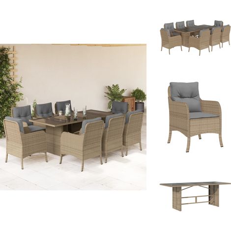 Ensemble à manger de jardin et coussins 9 pcs beige Poly rotin - Salon De Jardin - Mobilier De Jardin - Set De Jardin - Table De Jardin - Chaises De Jardin (1/5)