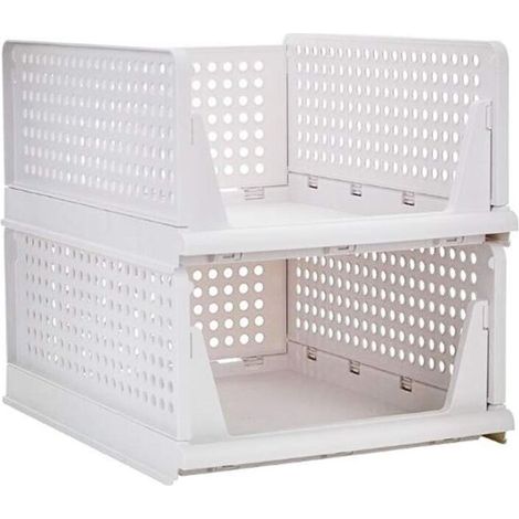 2 Pack Stackable Clothes Storage Basket Organizer Sliding Wardrobe Drawer Rack DIY Divider Partition Desk Container for Wardrobe Closet Kitchen Bathroom Office (1/5)